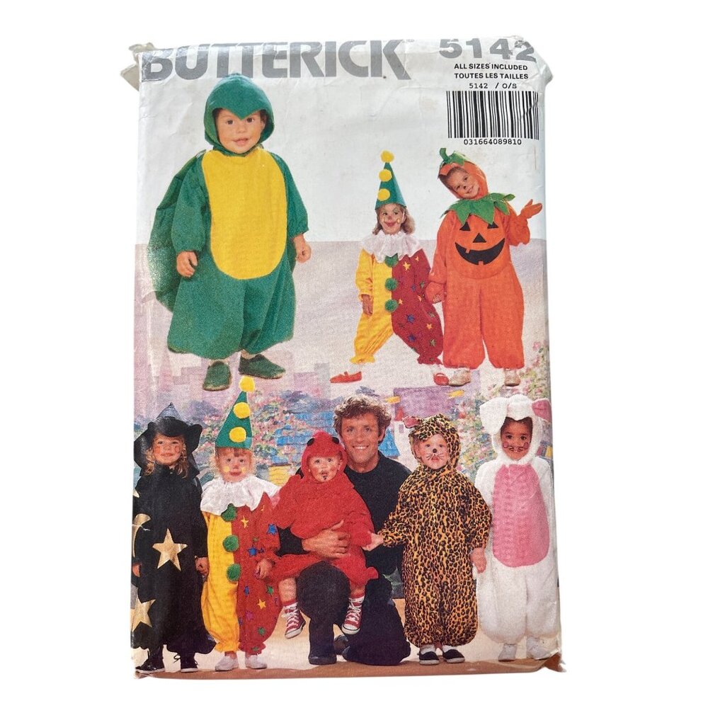 Butterick Costume Pattern Size 1-6 Kid Pumpkin Clown Dinosaur Bunny Witch UNCUT